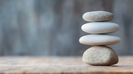 Fototapete - Stacked Smooth Stones Representing Balance and Tranquility for Mindfulness and Meditation : Generative AI