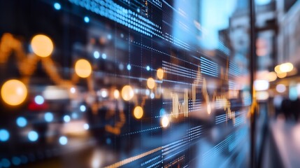 Poster - Dynamic data visualization with glowing graphs and illuminated city background : Generative AI