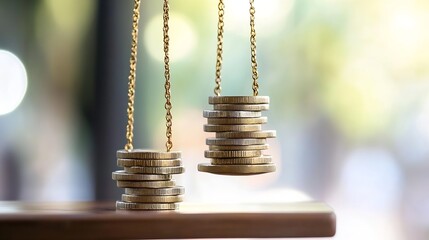 Fototapete - Balanced coins hanging on a chain symbolizing wealth and prosperity : Generative AI