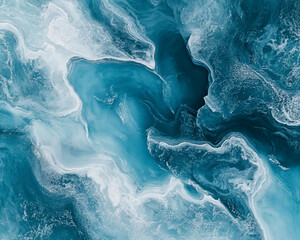 Aufkleber - Aerial view of swirling ice and water in shades of blue and white, symbolizing the dynamic beauty of nature, frozen landscapes, and the power of the natural world.