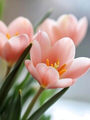 Poster - Delicate pink tulips blooming gracefully showcasing nature's vibrant colors and beauty : Generative AI