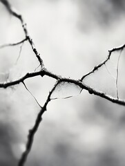 Poster - Artistic close up of tree branches covered with delicate ice crystals in a cold atmosphere : Generative AI