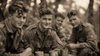 © BlueJay - Group of smiling soldiers eating from mess tins during world war ii