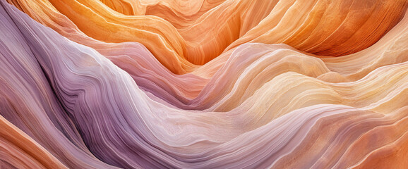 Poster - Close-up of layered rock formations in shades of pink, purple, and orange, highlighting smooth curves and natural textures, symbolizing geological beauty and the power of nature.
