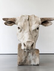 Aufkleber - Artistic sculpture of a bull's head made from aged materials showcasing intricate texture and details : Generative AI
