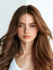 Poster - Transformation of hairstyle showcasing dual looks with one side unkempt and the other stylish and professionally done. Generative AI