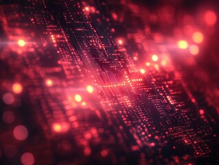 Poster - Abstract representation of a microchip with glowing circuits and circuitry in shades of red