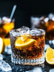 Aufkleber - Chilled cocktail featuring ice cubes and lemon slices presenting an inviting and refreshing drink experience : Generative AI