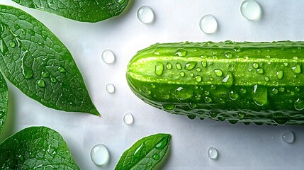 Wall Mural - Minimalist Cucumber with Water Droplets on Clean White Background