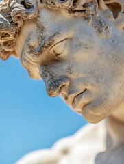 Poster - Closeup portrait of the iconic David statue showcasing intricate details and artistic craftsmanship : Generative AI
