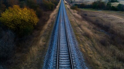 Aufkleber - Scenic View of Train Tracks Cutting Through Autumn Landscape with Colorful Foliage : Generative AI