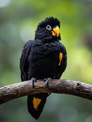 Poster - CloseUp of a Spectacular Black and Yellow Bird Perched on a Branch in Nature : Generative AI