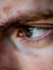 Poster - Closeup of a human eye capturing detailed textures and emotions with focus on iris and eyelashes : Generative AI