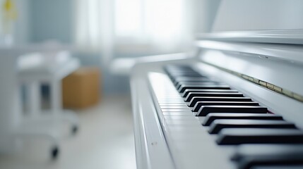 Aufkleber - Closeup of piano keys in a bright room showcasing elegance and musical inspiration for creativity : Generative AI