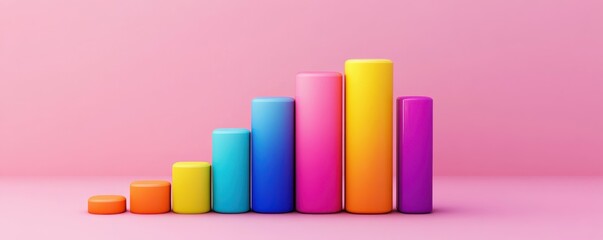 Colorful bar graph with six bars against a pink background