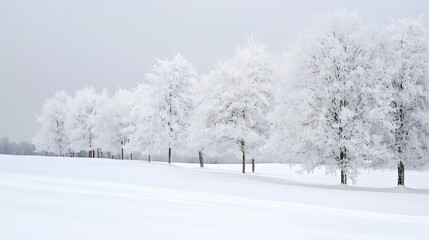 Aufkleber - Beautiful winter scene with trees covered in soft white snow creating a peaceful landscape : Generative AI