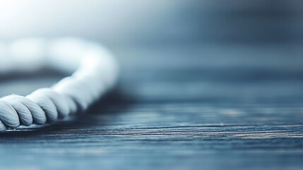 Poster - Close up of a twisted white rope on a rustic wooden surface highlighting texture and natural tones : Generative AI