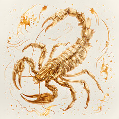 golden scorpion illustration embodying scorpio zodiac symbol, featuring intricate design highlightin