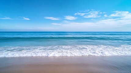 Poster - Beautiful serene beach view with calm ocean waves and a clear blue sky for relaxation and vacation inspiration : Generative AI