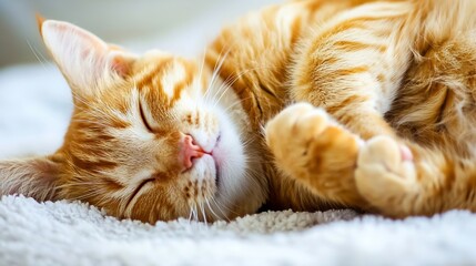 Poster - Adorable Sleeping Orange Cat Curled Up in a Cozy Space : Generative AI