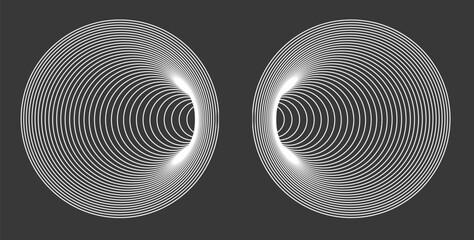 Poster - abstract geometric design with two symmetrical circular patterns, black and white optical illusion e