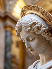 Aufkleber - Intricate marble statue of a serene angel with a halo showcased in a beautifully lit hall : Generative AI