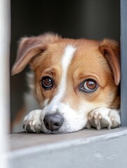 Aufkleber - Adorable Dog with Expressive Eyes Looking Through a Window Creating a Heartwarming Moment and Capturing Emotions : Generative AI