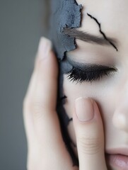 Aufkleber - Close up portrait of a woman with cracked skin art creating an emotional and artistic expression : Generative AI