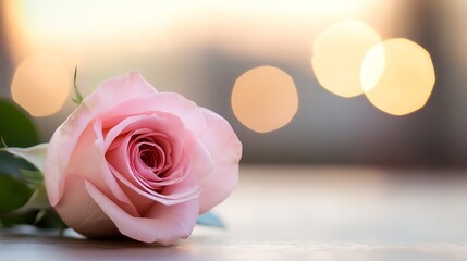 Poster - Delicate Pink Rose Bloom with Soft Focus and Bokeh Background for Romantic and Elegant Themes : Generative AI