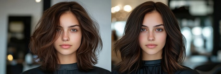 Poster - Transforming from unkempt to stylish hair showcases the impact of professional grooming at a salon. Generative AI