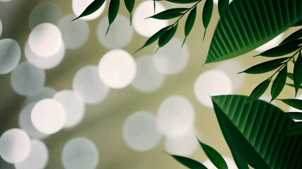 Fototapete - A leafy green plant with a blurry background is the main focus of the image. The leaves are large and vibrant, and they are spread out across the frame. The background is hazy and indistinct