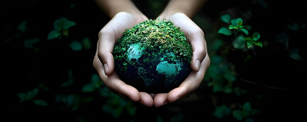 Wall Mural - Green Earth In Hands Environmental Protection Sustainability Save The Planet