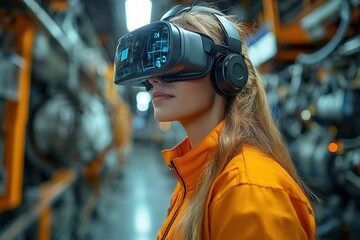 Poster - Virtual reality experience in a high-tech laboratory with a focused participant wearing a headset