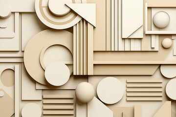 Wall Mural - Abstract composition featuring geometric shapes in neutral tones