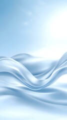Poster - Flowing white silk fabric creates gentle waves against light blue background, soft folds catching highlights and shadows for elegant minimalist design.