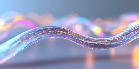 Poster - Flowing iridescent wave with holographic gleh background, creating magical ethereal motion in soft pastel colors.