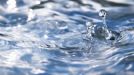 Poster - Closeup of sparkling water droplets splashing in a serene body of water creating beautiful ripples : Generative AI