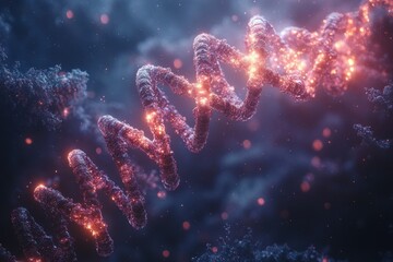 Poster - Molecular structure glowing in abstract representation against a dark background