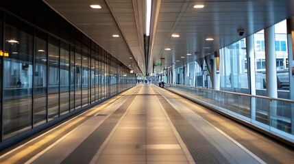 Poster - Modern Reflective Corridor of an Airport with Clean Lines and Bright Lighting : Generative AI