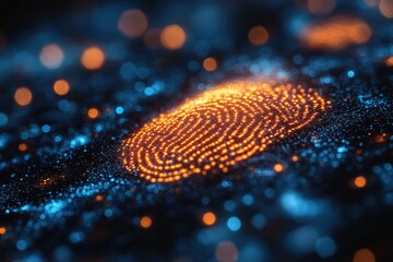 Poster - Digital fingerprint glowing amidst a starry background in a futuristic setting