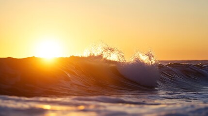 Poster - Stunning sunset view over gentle ocean waves creating a beautiful golden hue in the sky : Generative AI