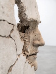Aufkleber - Artistic Sculpture Emerging from Cracked Wall Representing Human Ascension : Generative AI