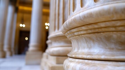 Aufkleber - Elegant architectural details of polished columns and marble flooring inside a grand building : Generative AI