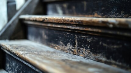 Leinwandbilder - CloseUp of Weathered Wooden Steps Symbolizing Age and the Passage of Time Within a Home : Generative AI