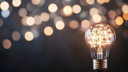 Aufkleber - Creative Idea Concept with Sparkling Light Bulb on Blurred Background : Generative AI