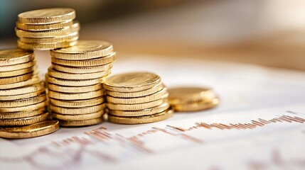 Aufkleber - Closeup view of stacks of shiny gold coins representing wealth and financial investment in currency : Generative AI