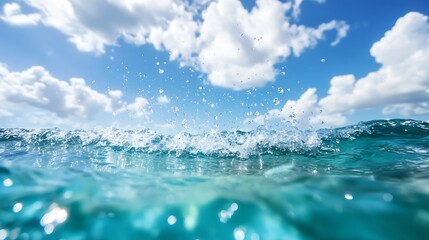 Leinwandbilder - Vibrant ocean waves splashing against the surface under a partly cloudy sky : Generative AI