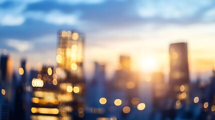 Aufkleber - Blurry Urban Cityscape at Sunset with Golden Lights and OutofFocus Buildings Creating Dreamy Atmosphere : Generative AI