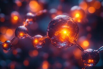 Poster - Abstract representation of molecular structures illuminated by warm light in a scientific environment