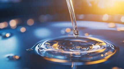 Poster - Close Up of a Droplet from a Pipette Creating Ripples in Clear Water Surface : Generative AI